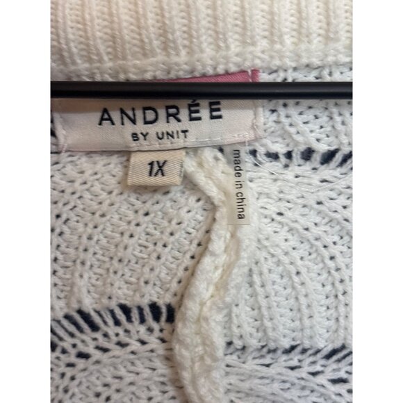 Andrée By Unit Womens Knit Sweater 1X Cream Open-Weave Lightweight Pullover - Picture 3 of 5